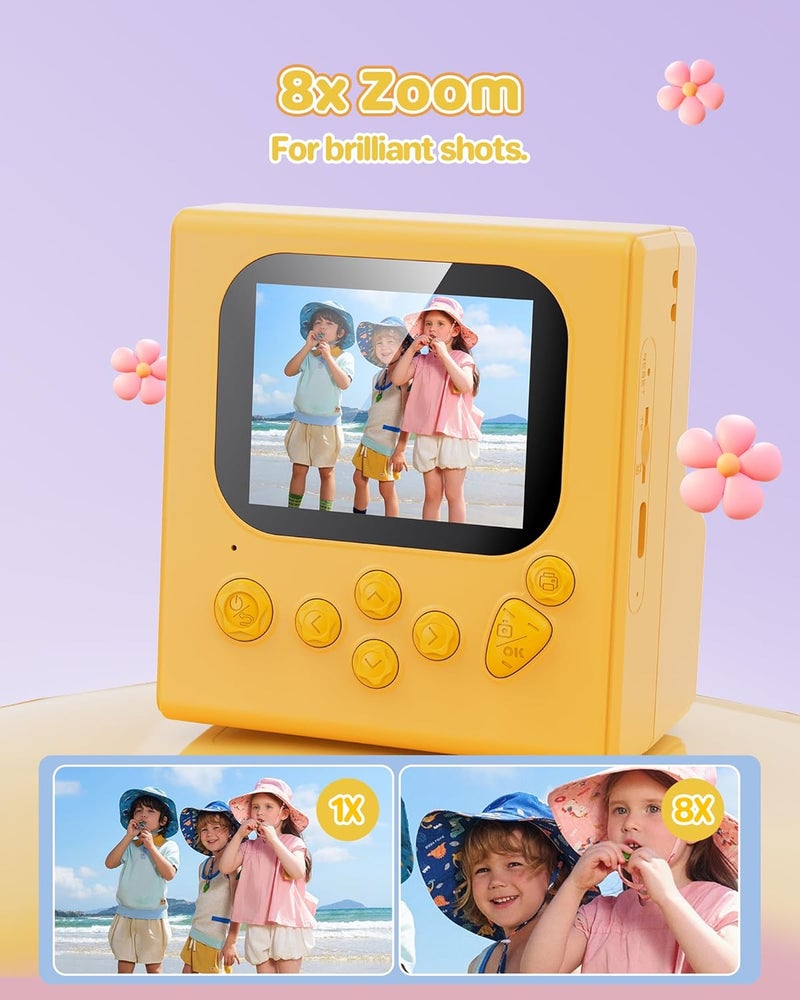 HODDRCCN Kids Instant Print Camera Orange: Instant Print Camera - 2.5 Hours of Ssage Time -1080P Video Recording - MP3 Player - Point-and-Shoot Cameras Includes 32G SD Card and Portable Lanyard - Image 4